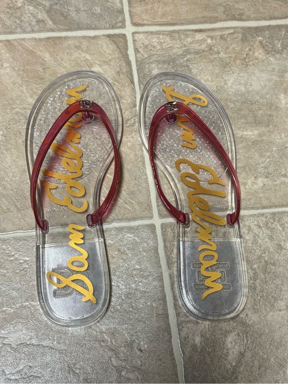 NWOT Sam Edelman Size 9 Clear Jelly Flip Flop with Pink Straps